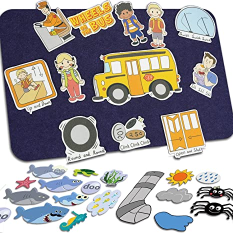 Felt Board for Storytelling Activity Kit,  4 Sets Felt Storytelling Board: Wheels On The Bus, Baby Shark, Itsy Bitsy Spider